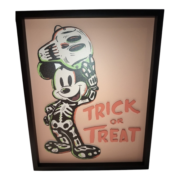 Mickey Mouse Halloween Skeleton Trick or Treat Wall Art - Black Frame NWT. - Picture 5 of 11